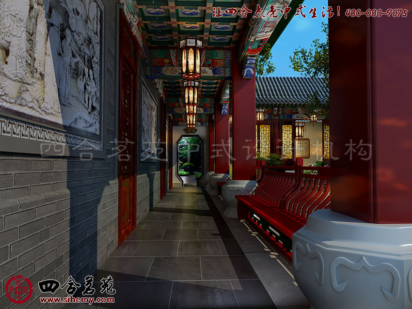 造型端秀綺色彩艷麗豐富 養生館中式古建園林設計效果圖